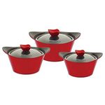 SQ Professional CAIA Marbell Die-Cast Aluminium Stockpot Set with Marble Effect Non-Stick Coating 3pc (Red)