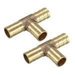 sourcing map 12mm Brass Tee Barb Hose Fitting T 3 Way Connector Joiner 2pcs