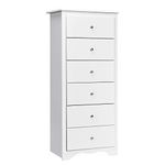 COSTWAY Wooden Chest of Drawers, 6-Drawer Dresser Cabinet, Floor Standing Tall Narrow Storage Cupboard Organiser Unit for Bedroom, Living Room, Closet and Hallway (White)