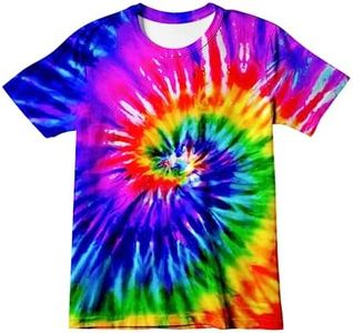 Harycnct Little Kids Tie Dye Shirt for Boys' Girls' Size 4-10 Hippies Senior Tie-Dye Tee Tshirt, Spiral Rainbow, 7-8