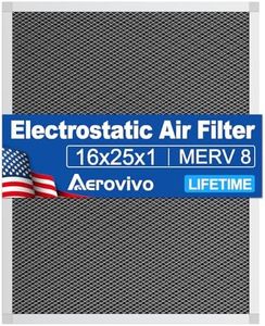 AErovivo 16x25x1 Reusable Electrostatic Air Filter - Washable, MERV 8, Lifetime Use - Economical Solution for Cleaner Air in Home or Office (Actual Size: 15.5" x 24.65" x 0.82")