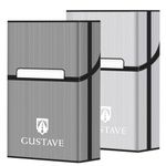 GUSTAVE® Cigarette Case King Size Aluminum for Whole Package Cigarettes 20pcs Anti-Collision Splash Proof and Scratch Resistant 2 Pack (Black + Silver)