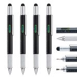 4 Pack Multitool Pen with Extra Refills Set, 6 in 1 Multitool Pen with Ruler & Levelgauge, Multifunctional Metal Ballpoint Pen, Cool Gadget for Men, Unique Gift for Husband Dad Father Friend (Black)