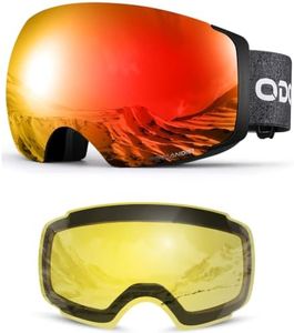 Odoland Magnetic Interchangeable Ski Goggles with 2 Lens, Large Spherical Frameless Snow Snowboard Goggles for Men Women, Black Frame Blaze Lens