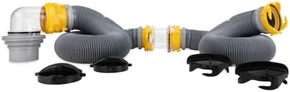 Camco Deluxe Sewer Hose Kit with Swivel Fittings, Clear Elbow Fitting, Hoses, Storage Caps, and Bonus Clear Extender, 20 Feet (39658)