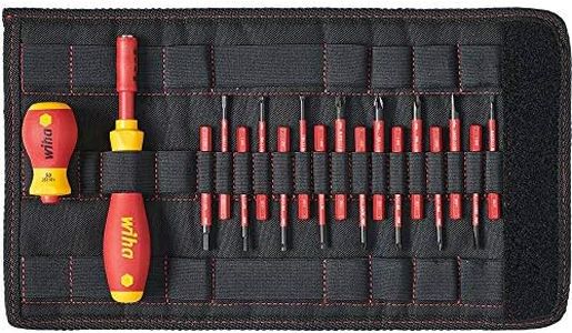 wiha 2831T18, slimVario Screwdriver and Bits Set, with Stubby in bag, VDE Insulated, (41231), 18 Pieces, SLOTTED - POZIDRIV - PHILIPS - SL/POZI - STAR - HEX, Black Case