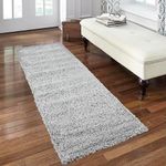 Everest 5 cm Thick Pile Shaggy Modern Area Rugs Small to Large Rugs Floor Living Room Hall Bedroom Rugs Rugs Rug Runners Silver 60 x 230 cm (1ft 11" x 7ft 7") Runner