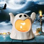 Halloween Ceramic Ghost Candle Holder, Cute Ghost Tea Light Holders Decor, Creative Ghost Candle Holder, Tabletop Indoor Halloween Decorations for Bedroom, Living Room, Party Supplies (White-A)