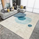 Tinyboy-hbq Area Rug Short Pile Living Room Carpet Modern Geometric Design Rugs Circular Pattern Rug Non-Slip Decorative Rugs for Bedroom (Light Blue/Beige, 200 * 250cm)