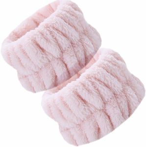 Un par de Pulseras de SPA con Leche de lavado Facial, Pulseras de lavado Facial de Microfibra, Pulseras de lavado Facial Femenino para Evitar Que el líquido se derrame (Brote Rosa).