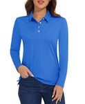 MAGCOMSEN Long Sleeve Polo Shirts for Women Collared Shirt with 4-Button Golf Shirts for Outdoor Cycling Azure S