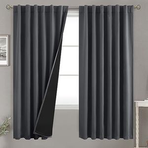 BGment 100% Room Darkening Thermal Insulated Blackout Curtains 72 Inches Long for Bedroom, Rod Pocket and Back Tab Double Layer Noise Cancelling Curtain with Liner (52 x 72 Inch, 2 Panels, Dark Grey)
