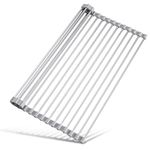 Tomorotec Roll Up Dish Drying Rack, Over The Sink Dish Drying Rack, 45 x 30 cm Portable Stainless Steel Rolling Rack Multipurpose Kitchen Drainer Caddy Organizer Storage Space Saver Shelf Holder, Gray