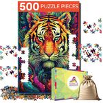 Playhills Spirit Animal The Fearless Tiger Wooden Jigsaw Puzzle (500 Pieces) for Children and Adults 13+ Years| Perfect Puzzle for Party and Family Activity Games