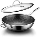 DOTCLAD Wok pan,Hybrid 12 inch Wok with Lid, PFOA Free Cookware,non stick Stainless Steel Woks & Stir-fry pans Nonstick, Dishwasher and Oven Safe, Works on Induction