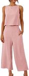 ANRABESS Women's Summer 2 Piece Outfits Sleeveless Crop Top Capri Wide Leg Pants Jumpsuit Casual Linen Lounge Matching Sets Beach Travel 2024 Trendy Clothes Light Pink XX-Large