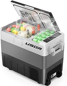 USOR 12 Volt Refrigerator, 50L Portable Car Fridge Dual Zone Control, Electric Cooler with 12/24V DC and 110-240V AC, -22℃~10℃ Mini Car Freezer for Truck RV SUV in Outdoor, Vehicles, Camping, Travel