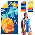 SUN NINJA Microfiber Beach Towel - Sand Free, Quick Dry, Lightweight & Compact for Beach, Pool, Yoga and Camping - 63x32 inch Super Absorbent, Large Sand Free Swim Towels for Adults and Kids