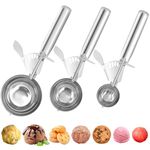 Cookie Scoops Set of 3 Ice Cream Scoop with Trigger 18/8 Stainless Steel, 3PCS Different Size Cupcake Scoop for Baking Mashed Potatoes Meatball Watermelon Muffin Batter Measuring (7cm + 5.8cm + 4cm)