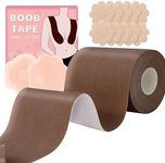 BEWTEIM Boob Tape Plus Size, Boobtape for Large Breasts, Breast Tape for A-E Cup, 3 inch Wide Bra Tape for Heavy Boobs with Nipple Covers Satin Nipple Pasties Light Brown
