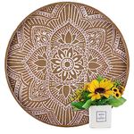 Hanobe Large Round Wood Decorative Tray: Hanobe Rustic Coffee Table Tray Farmhouse Tray Decor Brown Centerpiece Wooden Serving Trays Rounded Tray for Kitchen Counter Boho Ottoman Tray for Home