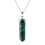 Franki Baker Green African Jade (Grossular Garnet) Gemstone Double Point Pendant Necklace on 925 Sterling Silver Box Chain. Chain Length: 50cm