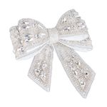 Hair Drama Co. Embellished Hair Bow Clips for Women, Silver | Embellished Crystal Hair Bow Clip | Hair Bow Barrette Clip | Fancy Hair Clips | Bow Hair Clips for Women Stylish