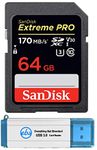 SanDisk 64GB SDXC SD Extreme Pro Memory Card Bundle Works with Canon EOS 5D Mark IV, 6D Mark II, 7D Mark II Digital DSLR Camera 4K (SDSDXXG-064G-GN4IN) Plus 1 Everything But Stromboli (TM) 3.0 Reader