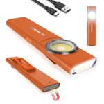 KLARUS E5 Mini Pocket Flashlight, Rechargeable EDC Flashlight, Super Slim 4.2x1x0.3inch, 470 Lumens, USB-C Port, IPX4, Dual Light Source with Magnetic Base, Hat & Clothes Clip - Orange