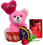 Midiron Birthday Gift Set | Romantic Gift for Girlfriend | Wife | Anniversary Gift Set | Chocolate Gift for Special Person (10 Chocolates, 1 Artificial Rose, Love Greeting Card, Teddy Bear)