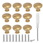 HAKOTOM 10pcs Brass Door Knobs, 28.5mm Brass Round Cabinet Handles Single Hole Small Brass Drawer Knobs Kitchen Cupboard Knob with 10pcs Screws, Phillips Screwdriver for Drawer Wardrobe Furniture