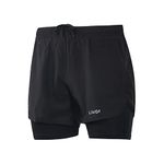 Lixada Men's 2-in-1 Running Shorts Quick Drying Breathable Active Training Exercise Jogging Cycling Shorts with Longer Liner Black