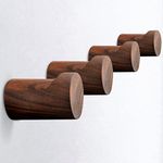 COCOYA Natural Wood Wall Hooks, 4Pack Minimalist Hat Hanger Easy Install Wall Mount Wooden Peg Knob Walnut Cute Simple Modern Small Room Decor, for Hanging Coat Towel Cap Bag Purses Jacket Backpack