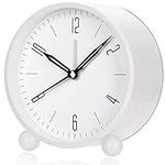 Jisile Alarm Clock, 4 Inch Round Battery Operated Analog Alarm Clock Silent Non Ticking, Easy Set and Night Light Function, Simple Stylish Design for Desk/Bedroom Gift Clock(White)