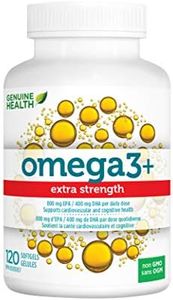Genuine Health Omega3+ Triple-Strength + D3, 120 softgels, 647mg EPA, 253mg DHA, 1000IU Vitamin D3, Supports healthy heart and brain function, Wild-caught, Non-GMO