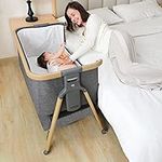 AMKE Bedside Sleeper for Baby,35s Quick Assemble Crib with Storage Basket,Portable Bassinets for Safe Co-Sleeping, Adjustable Bed for Infant Newborn