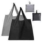 Reusable Shopping Bag Foldable, Large Fold up Tote Shopping Bags Folding in a Pouch Washable Grocery Bags Storage Black & Grey