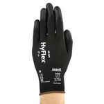 Ansell HyFlex 48-101 Thin Work Gloves, Stretch Fit Nylon Liner with Flexible PU Coating, Lightweight Safety Gloves for Precision Handling, DIY and Mechanics, Black, Size M (12 Pairs)