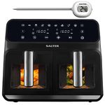 Salter COMBO-8720A Dual Air Fryer - With Thermometer, Instant Read Meat Cooking Temperature Probe, Clear Viewing Windows, Large 2 Drawer Easy Clean Baskets, 10 Cooking Functions, 1700 W, 7.6 L