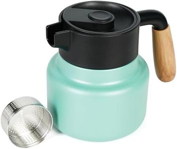 Belle Vous Green Stainless Steel Thermos Flask - Coffee Pot - Plastic Handle and Tea Strainer - 800 ml Thermos Flask with Double-Walled Insulation - Insulated Jug for Hot or Cold Drinks