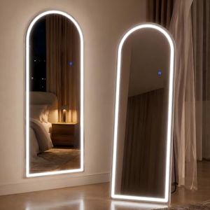 Casvik 160x50cm Arch Full Length Mirror, LED Wall Mirror with 3 Color Lights, Long Floor Standing Mirror, Full Body Mirror for Bedroom Living Room, Aluminum Frame, Tempered Glass (Arched White)