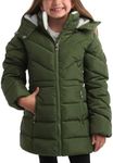 DKNY Girls’ Winter Coat – Heavyweight Anorak Puffer Coat with Cinched Waist – Sherpa Lined Insulated Jacket for Girls (7-16), Size 10-12, Olive Moss Green