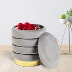 RIBAVARY Velvet Luxurious Round Ottoman Storage Box Dutch Velvet Pouffe Footstool, Footrest Vanity Stool with Lids for Bedroom Living Room Balcony Snack (Small Storage Standard Size, Grey1)