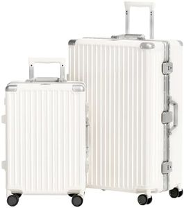 AnyZip Luggage Sets 2 Piece Aluminum Frame Carry On and Checked Suitcase PC ABS Hard Shell TSA Lock No Zipper(White, 20/28)