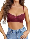 Avidlove Women's Sexy Lace Push Up Bra Sheer Balconette Underwire Unlined Everyday Bras Dark Red