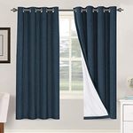 H.VERSAILTEX 100% Blackout Curtains for Bedroom Waterproof Thermal Insulated Curtains 2 Panels with White Liner Linen Textured Window Treatment Room Darkening Drapes(52 x 72 Inches, Navy)