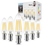 LVWIT B15 LED Filament Candle Bulb,4W C35 Small Bayonet Bulb 40W Incandescent Bulb Equivalent, 470Lm, 2700K Warm White Candle B15 Bulb Small Bayonet,220-240V,Non-Dimmable,(35MM*97MM/ 6 PCS)