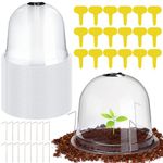 Suzile 50 Pack Garden Cloche Plant Dome 10.2 x 8.3" Reusable Plant Humidity Dome with 150 Ground Securing Pegs and 50 Plant Labels Clear Plastic Plant Dome Cover for Outdoors Plants