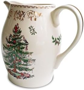 Spode Christmas Tree Gold Pitcher - 1.7L Earthenware Jug with Handle & Spout, Holiday Serveware with 22K Gold Accents, Elegant Decorative Pitcher for Christmas Dining & Entertaining