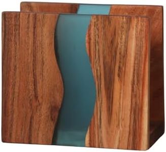 LAVAUK Acacia wood & Transparent Epoxy resin Napkin holder for table, Rustic farmhouse napkin organisation for kitchen, dining, counter tops, restaurant or outdoors | 6x5x2.5 inches| Turquoise